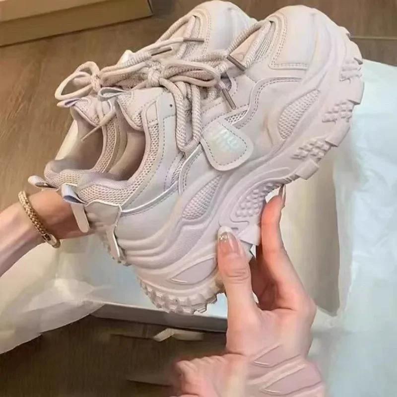 

Fashion Womens Shoes 2025 Mesh Solid Women s Vulcanize Shoes Outdoor Women Sneakers Lace Up Platform Hot Sale Casual Sport Shoes Ladies 35 розовый