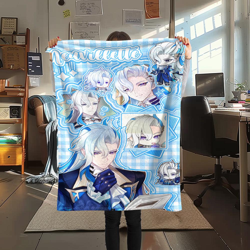 1PC Genshin Print Flannel Blanket, High quality All Seasons, Home Decor, Warmth and Comfort, Perfect for Christmas Gifts