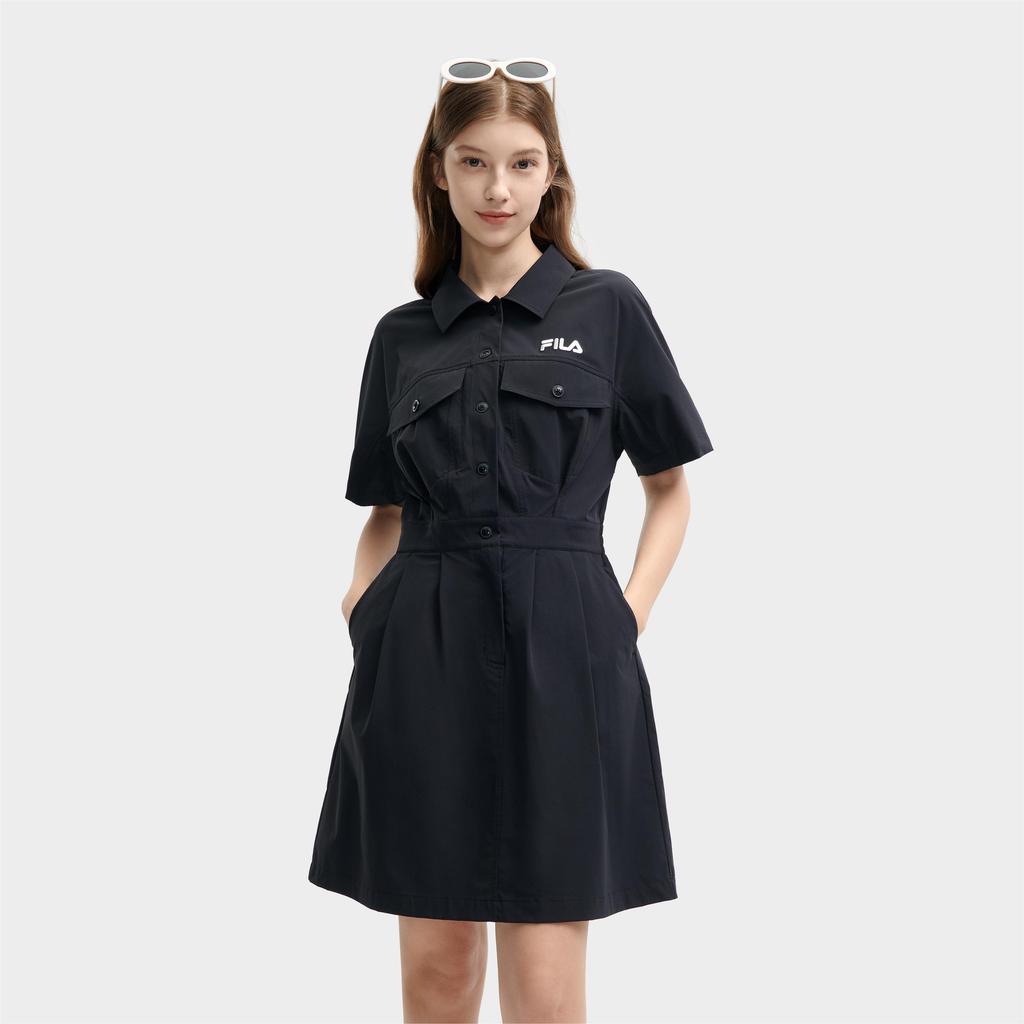 New FILA SS24 Short Sleeved Dress Women's Black F11W429302FBK