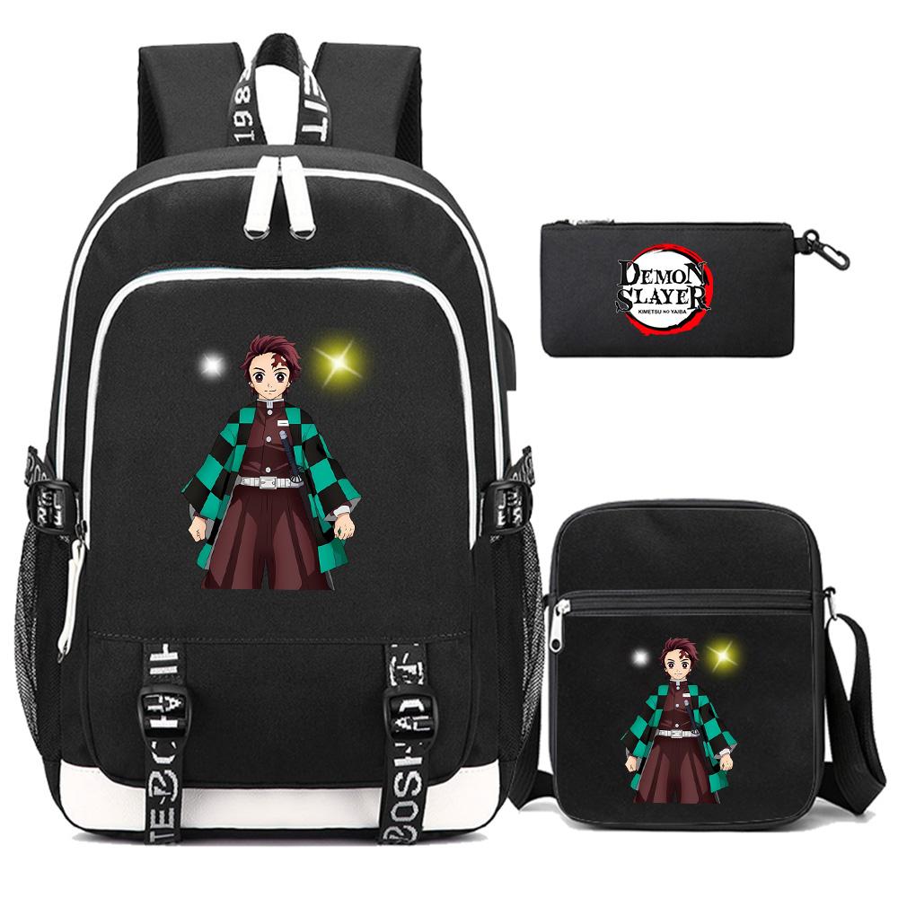 3Pcs/set Cartoon Demon Slayer Printed Backpack Large Capacity Bookbag Student Boy Girl School Bag Outdoor Laptop Travel Bag Gift