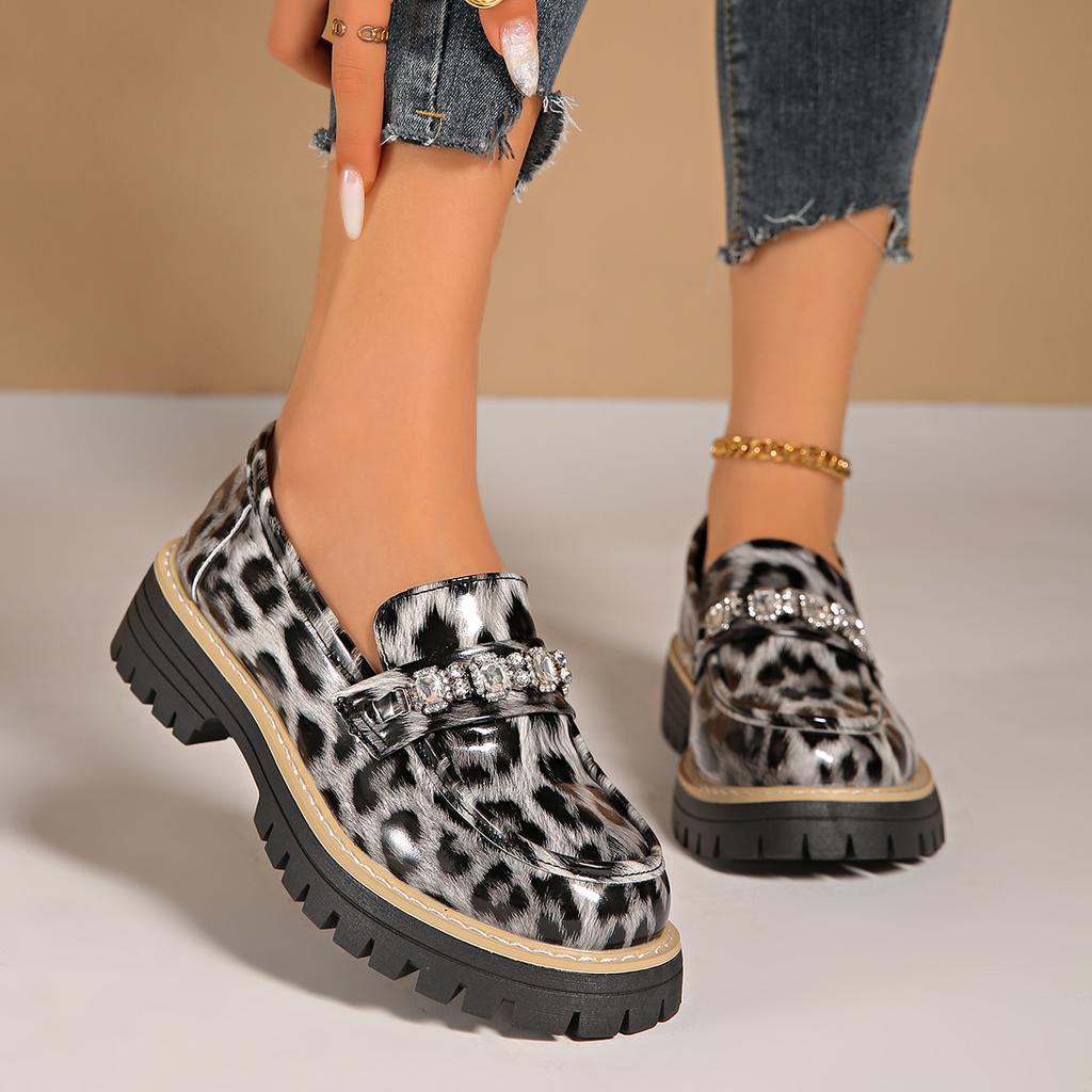 New Women Loafers Thick Heel Casual Shoes Spring Autumn Retro Flats Shoes Women Round Toe Rubber Outsole Sneakers Women
