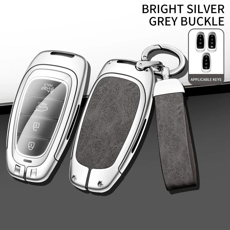 For Hyundai I30 Ix35 Kona Zinc Alloy Leather Car Key Case Cover Encino Solaris Azera Keychain Remote Shell Holder Accessories