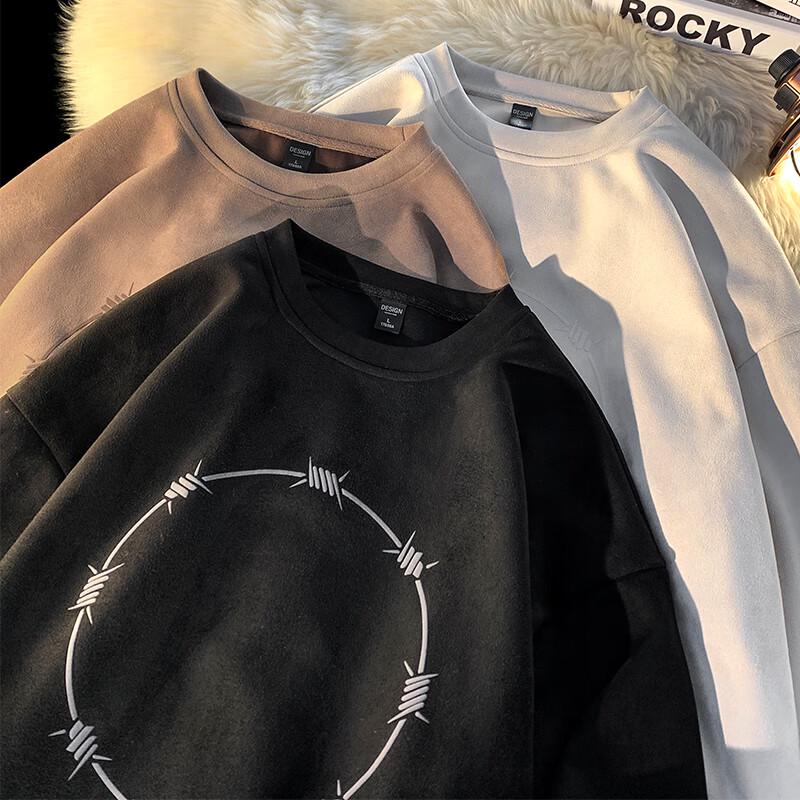 Dingfengbaoluo Men s Suede-Effect Vibe Print Long-Sleeve Sweatshirt XL