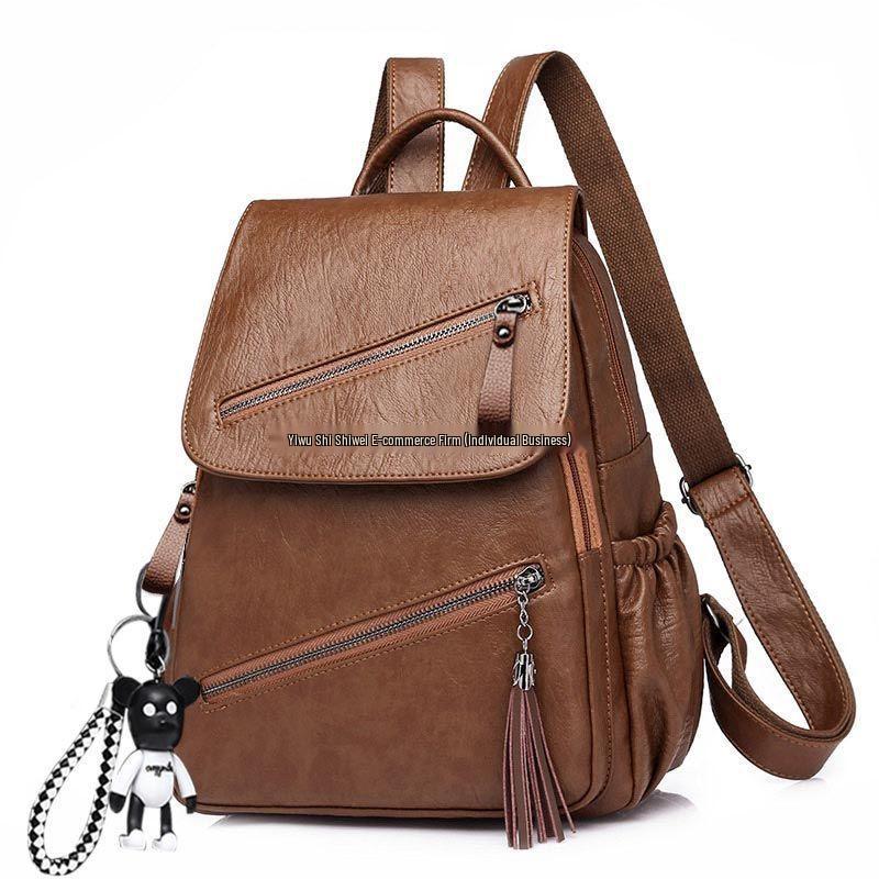 Women's 2025 Trend Korean Style Versatile Fashion Soft Leather Backpack, Large Capacity Schoolbag