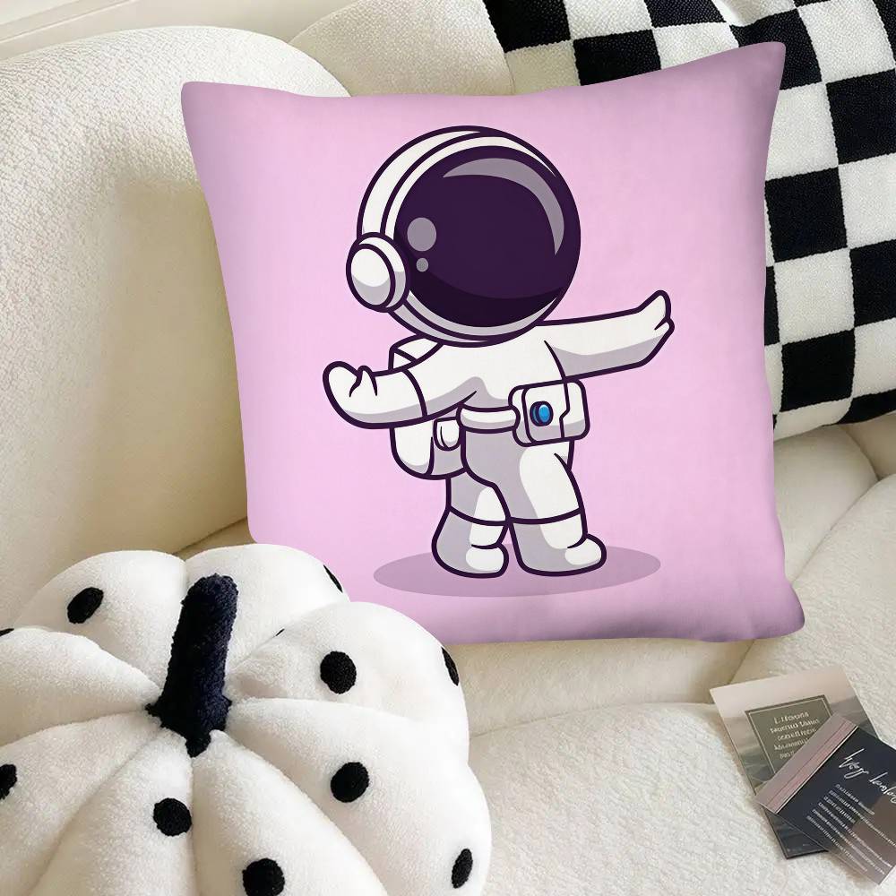 Cartoon Astronaut Rocket Spaceship Pillow Case Fashion Square Pillowcase Bedroom Sofa Room Ins Decoration Leisure