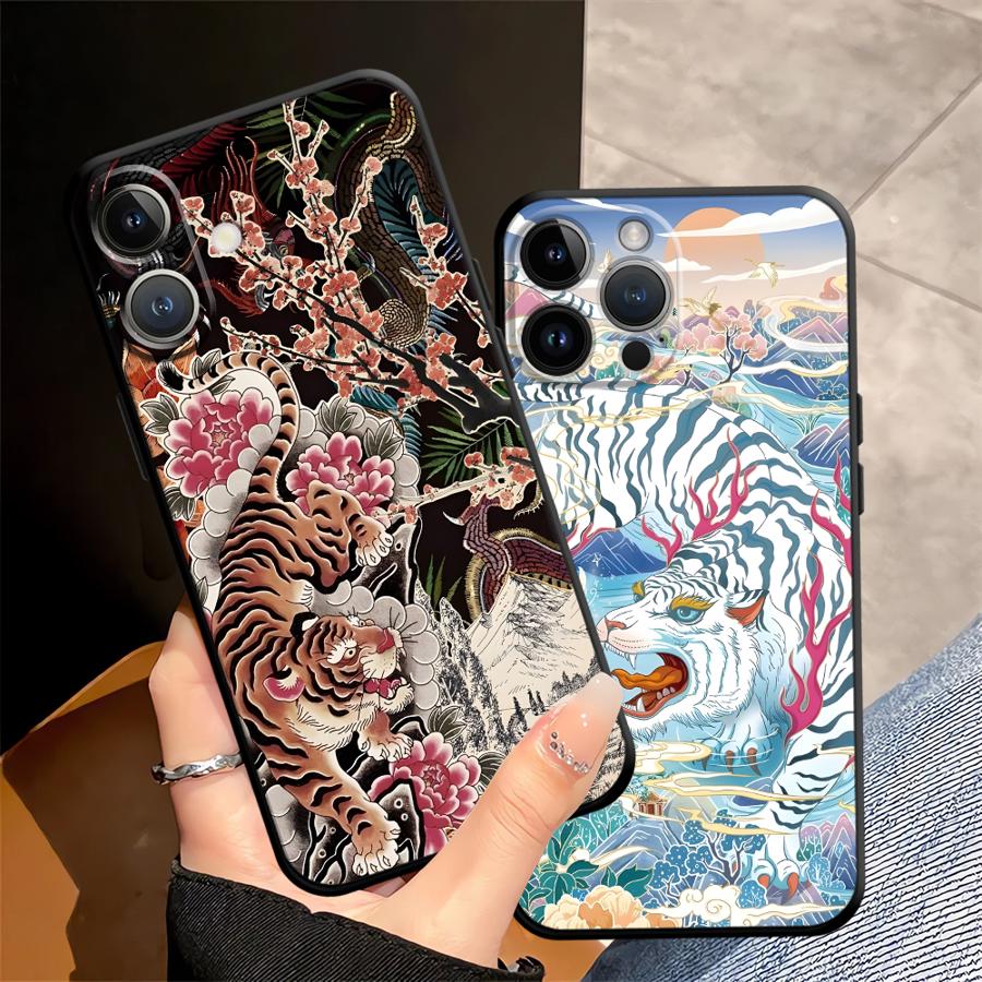 National Style Tiger Black Soft Phone Cover Case for iPhone 7 8 Air 13 12 11 17 Pro Max XR XS 15 16 14 Plus