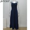 BITCED Women's Elegant Lace-Up A-Line Solid-Colour Midi Dress