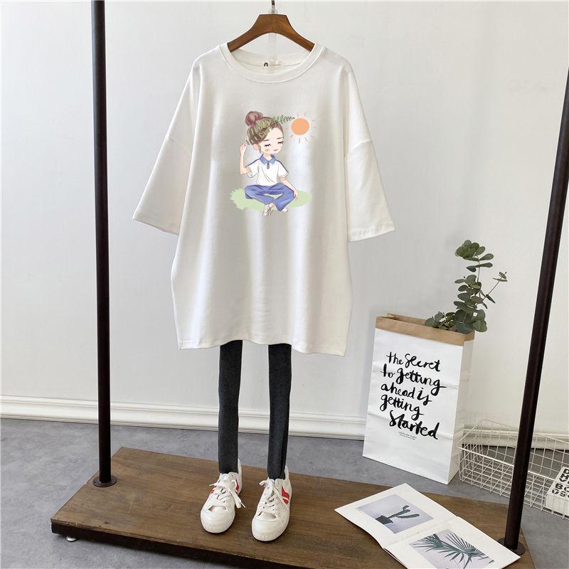 Women's Round Neck Short Sleeve Maternity Nursing T-Shirt Straight Mid Length Cartoon Print Plus Size Korean Casual Breastfeeding Top 2023 Summer