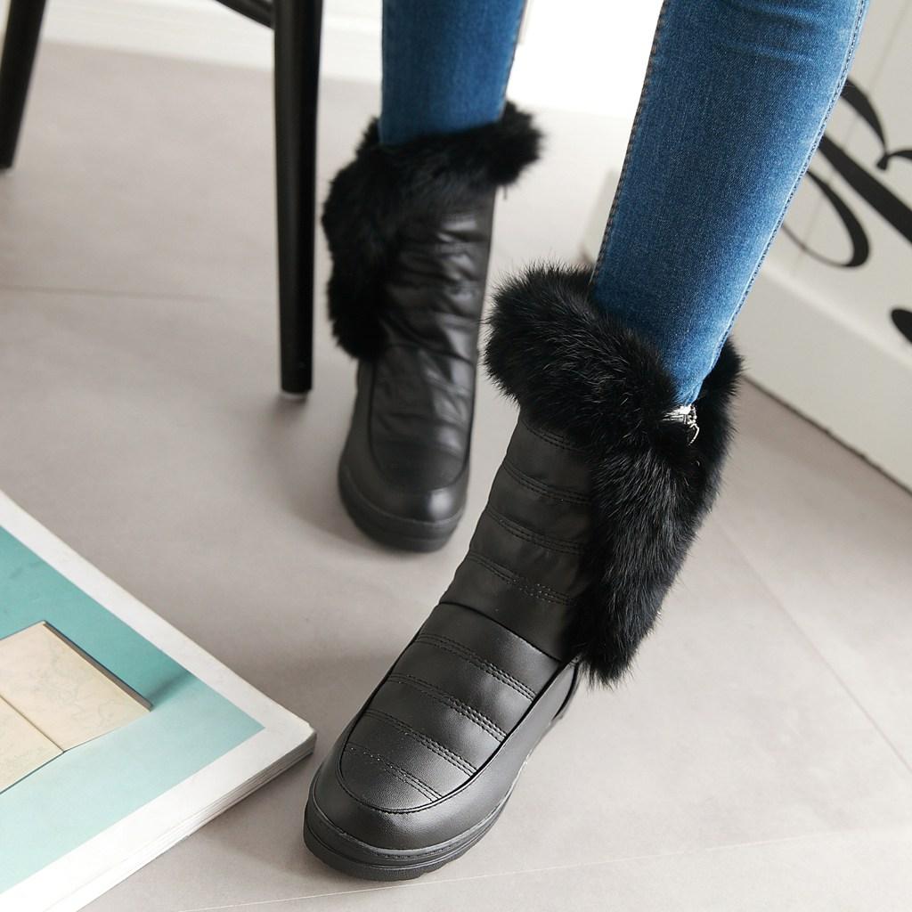 Women's snow boots winter new flat-bottomed slope heel rabbit fur short boots large size warm plush short boots