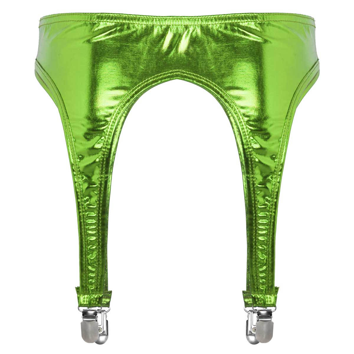 

Жіночий блискучий металевий пояс на підв’язках із металевими затискачами для високих панчох фарби люмінесцентні зелений колір