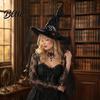 Halloween Outfit Props Witch Hat for Women Gothic Spider Web Mesh Skeleton Hand Dark Style Gift Women Rose Flower Wizard Costume Cosplay Party