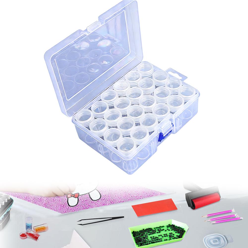 Clear Plastic Diamond Painting Storage Box- 24/48/60 PCS Round Jars W/ Organizer Case Easy View Portable Cross Stitch Accessory