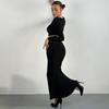 Women's Neckline Long-sleeved Crop Top Slim-fit Trouser Skirt Suit