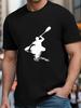 Black Background + White Minimalist Kayak Paddle Silhouette + Water Ripple Reflection Print Slim Fit Crew Neck Short Sle