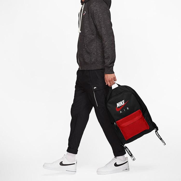 Nike Heritage Polyester Backpack Regular Unisex Black Red CW9265-011