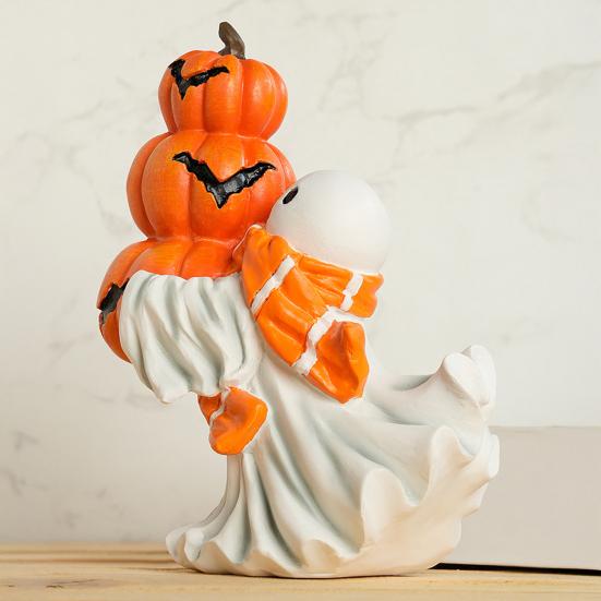 Halloween Ornament Ghost Hug Pumpkin Shape Resin Statue Halloween Table Shelf Office Desktop Decoration