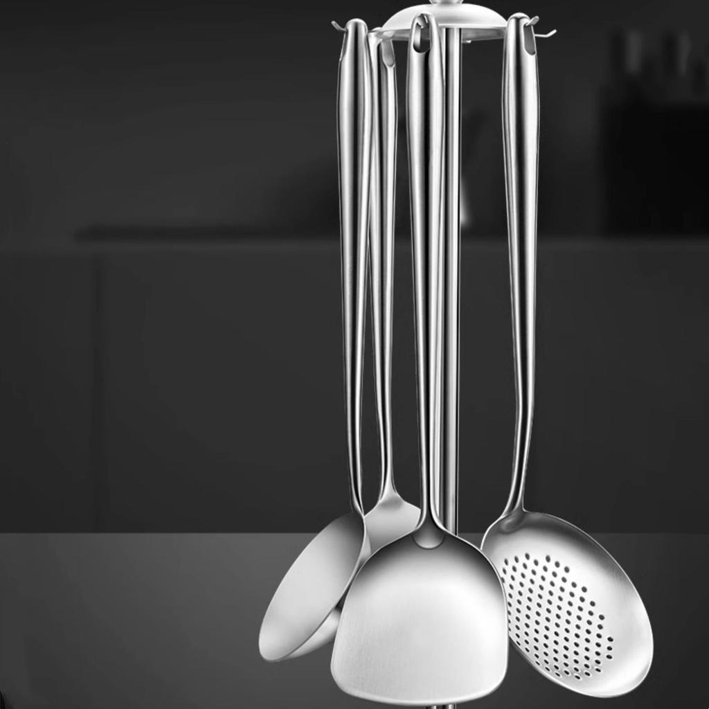 Stainless Steel Kitchen Utensil Soup Ladle Solid & Slotted Turner Wok Spatula Kitchen Colander Strainer with Ergonomic Handle