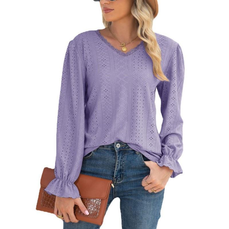 

Осенне-зимний свободный топ для женщин с длинными рукавами и кружевными панелями L