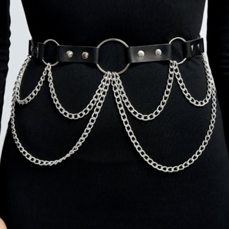 Punk Style Adjustable Wide Waist Chain Jewelry For Women Gothic Clothing Accessories Street Fashion Faux Leather Belt