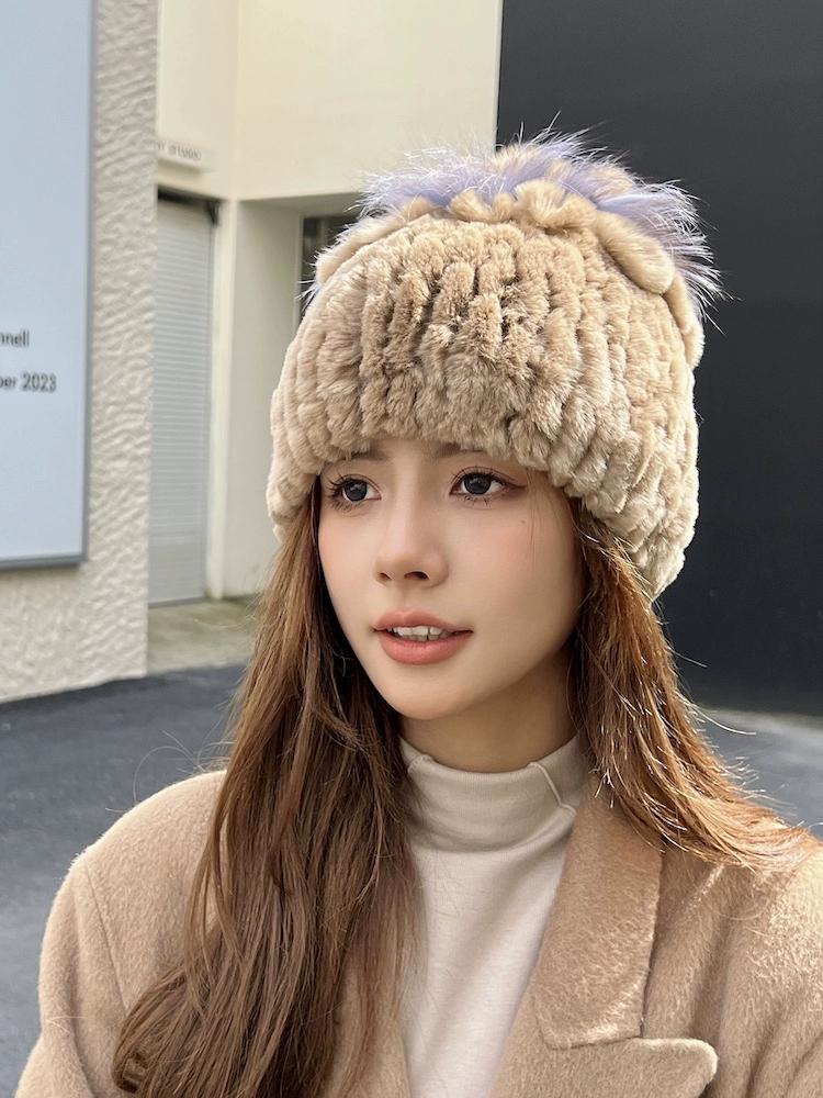 Hat Winter Women's Winter Fashion Rabbit Hair Baotou Hat Women's Youth Wool Thickened Warm Ear Protection Fur Ladies