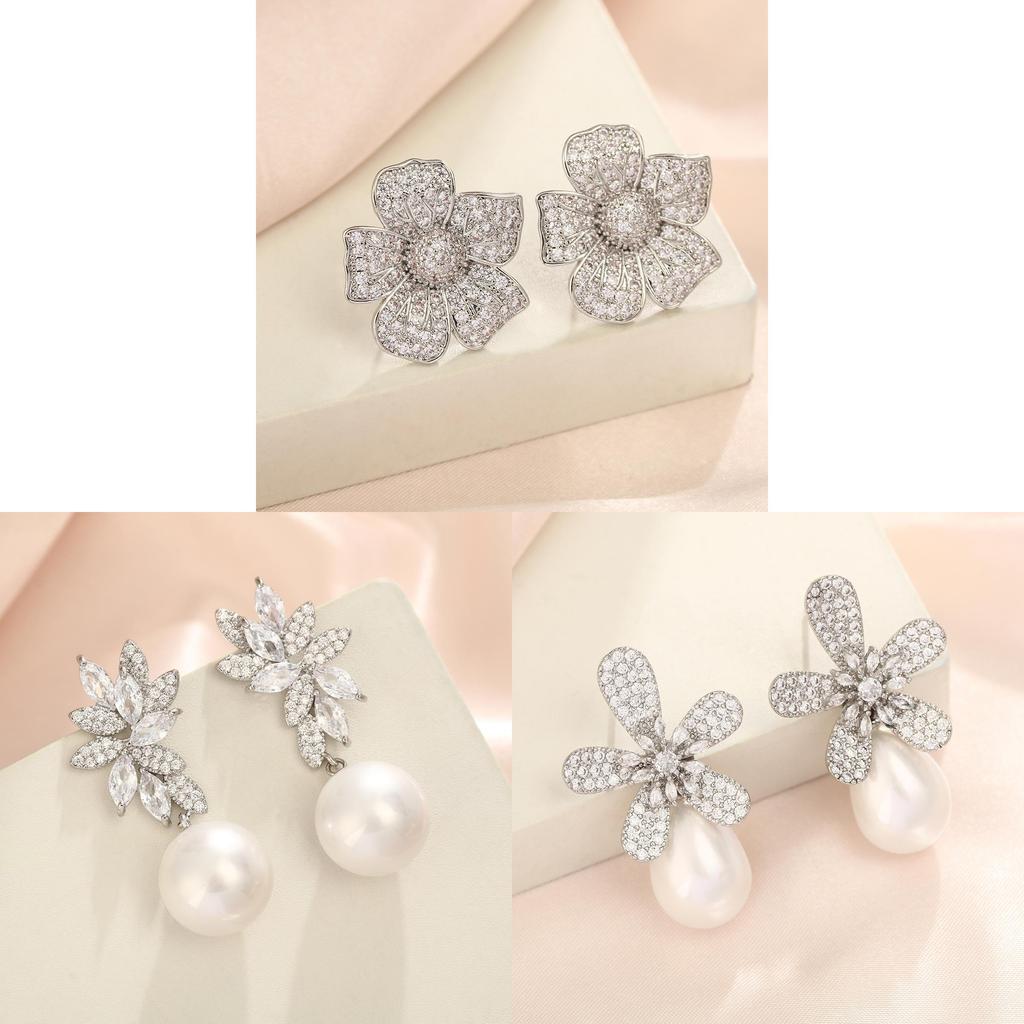 Geometric Pearl Drop Earrings With Cubic Zirconia For Elegant Women