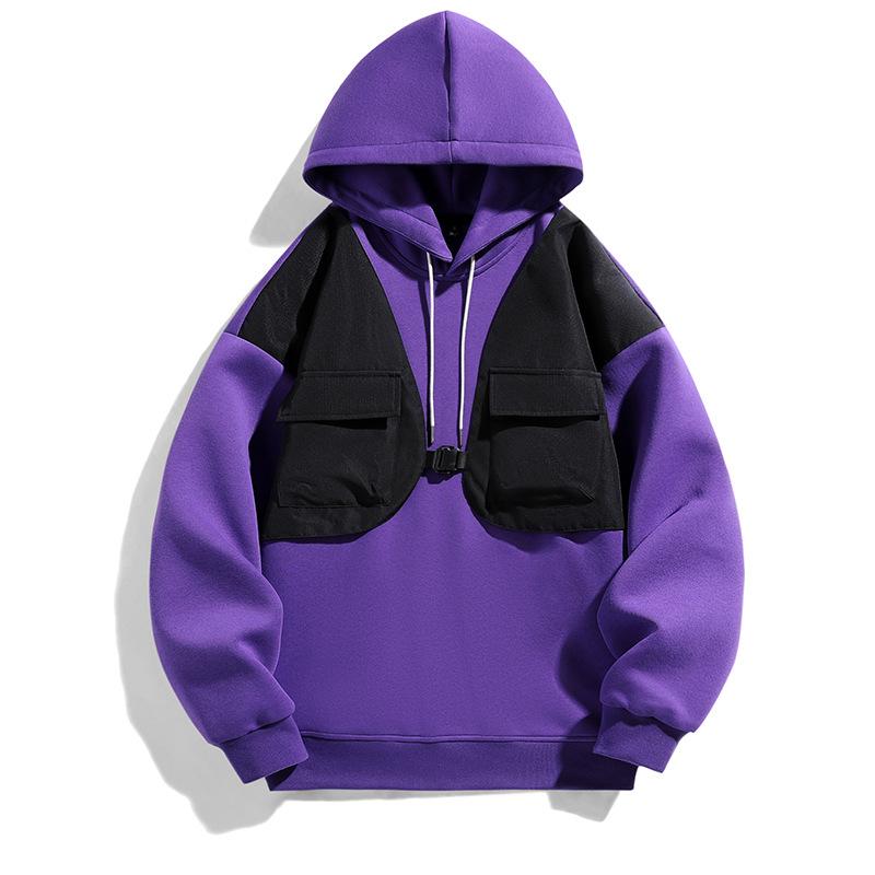 Contrast Color Stitching Hooded Fashionable Personalized Sweatshirt Trendy Teenagers Handsome Versatile Top