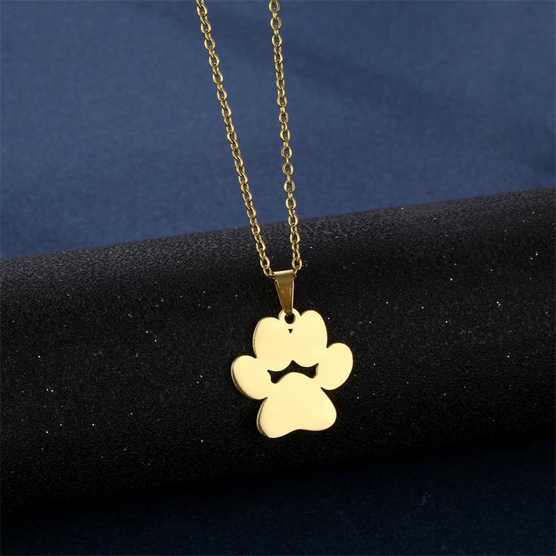 Gold Color Cute Animal Footprints Earrings Set Dog Cat Footprints Paw Necklaces Pendants Women Stainless Steel Zircon TZ329
