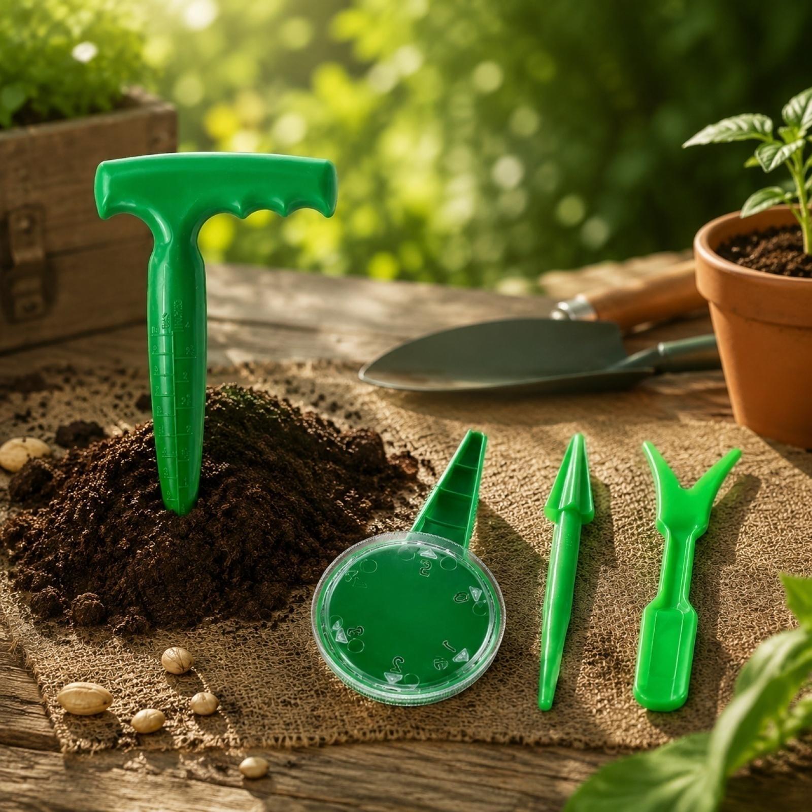 

Garden Tool Set 4 Pieces Includes Seedling Transplanter Dibber Hole Maker and Planting Tool for Gardening Tasks One Size зелёный