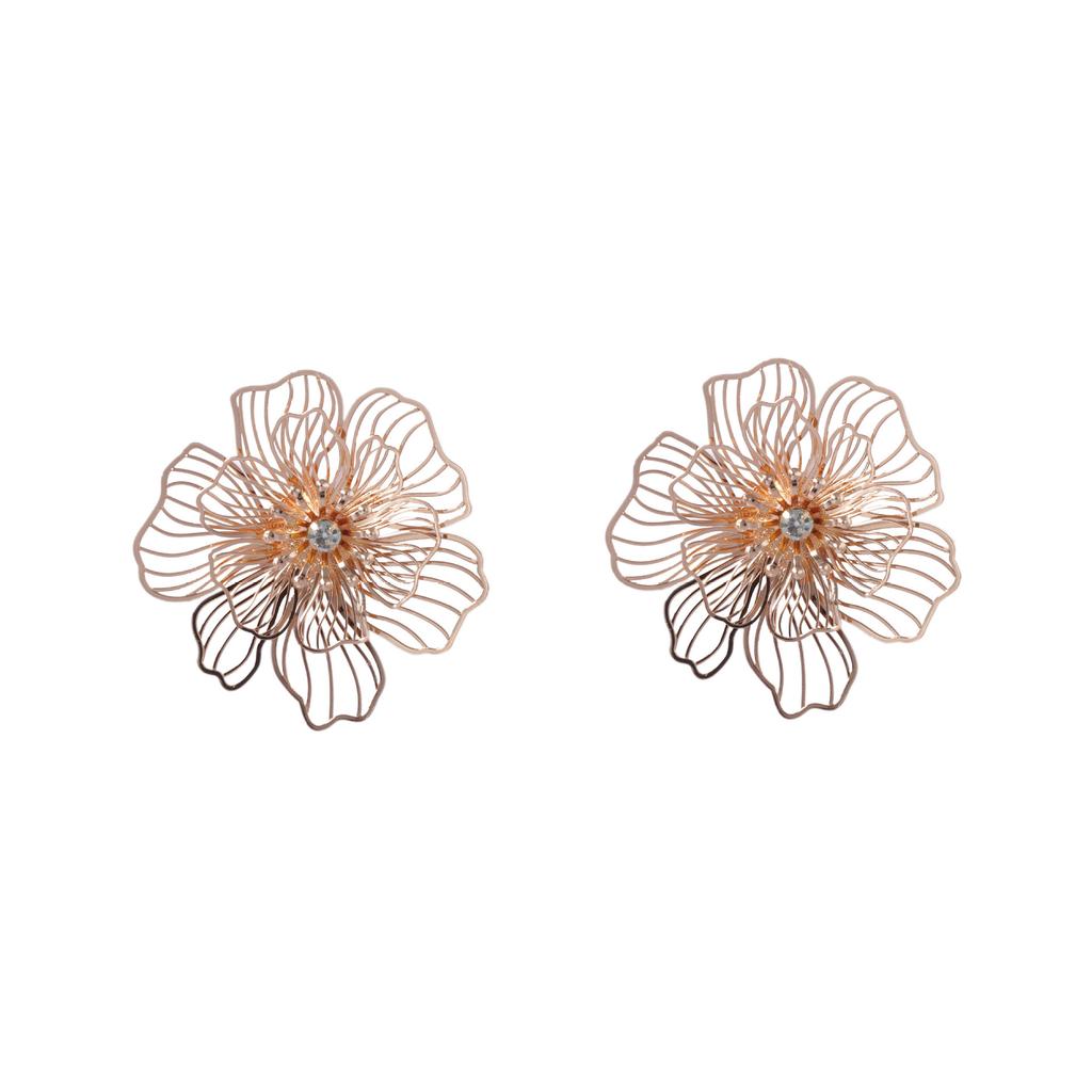Bohemian personality retro trend metal hollow flower stud earrings creative unique senior design sense