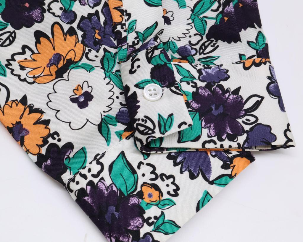 Plan C ABCAB64VZ8TP060 Flower Frill Bow Tie Long Sleeve Dress 38 White / multicolorUsed