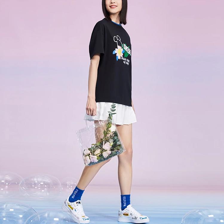 Li Ning X Disney Cartoon Pattern Loose Fit Round Neck Short Sleeve T-Shirt Women Tops Black AHSS574-2