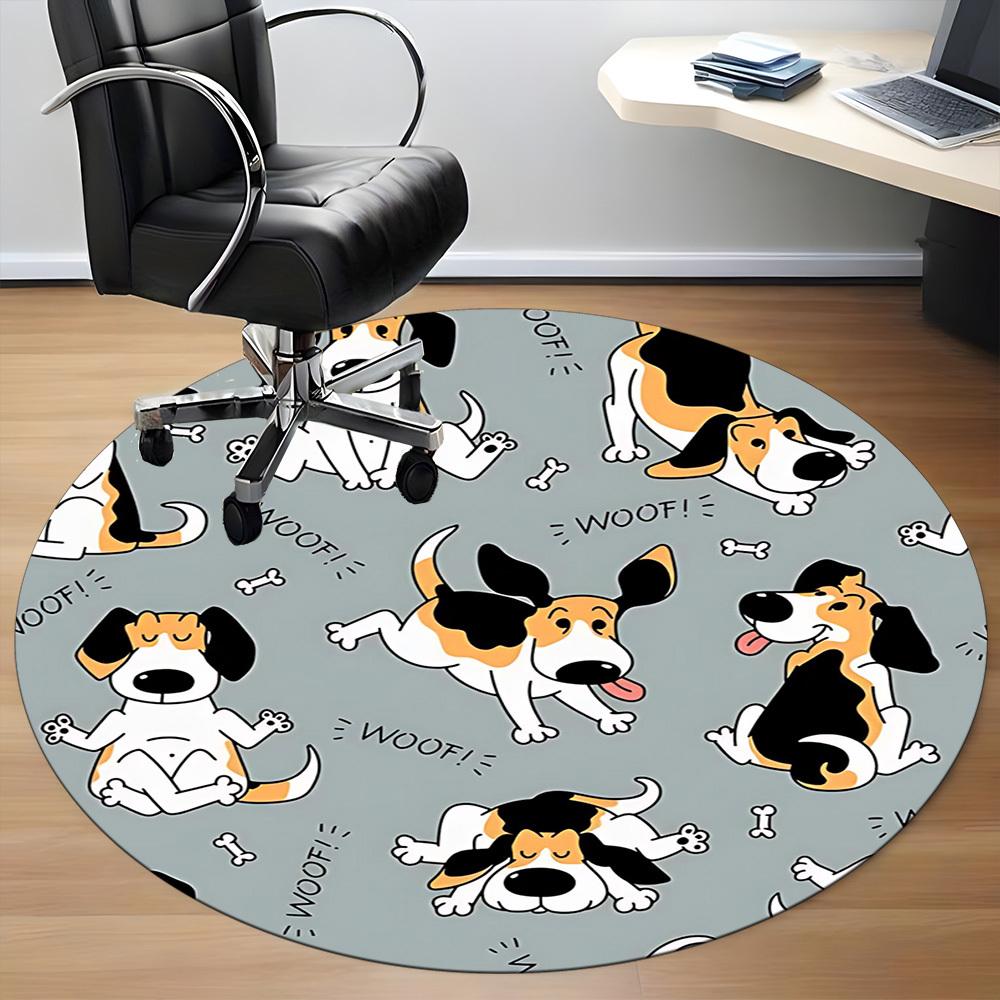 1PC Dogs Woof Office Round Area Rug, Mat Suitable For Office, Under Office Chairs Bedroom Living Room Home Decor, Room Deco