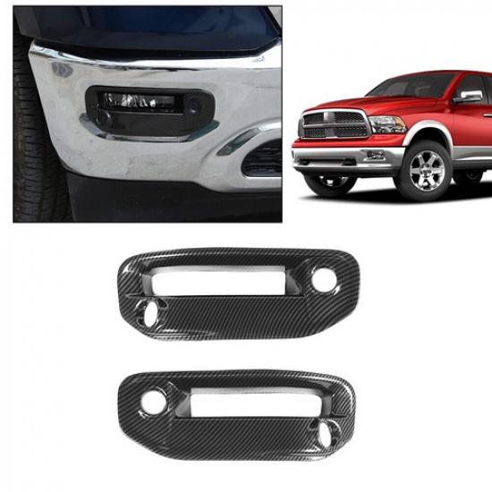Car Front Fog Light Cover Lamp Trim Frame For Dodge RAM 1500 2018+ Carbon Fiber