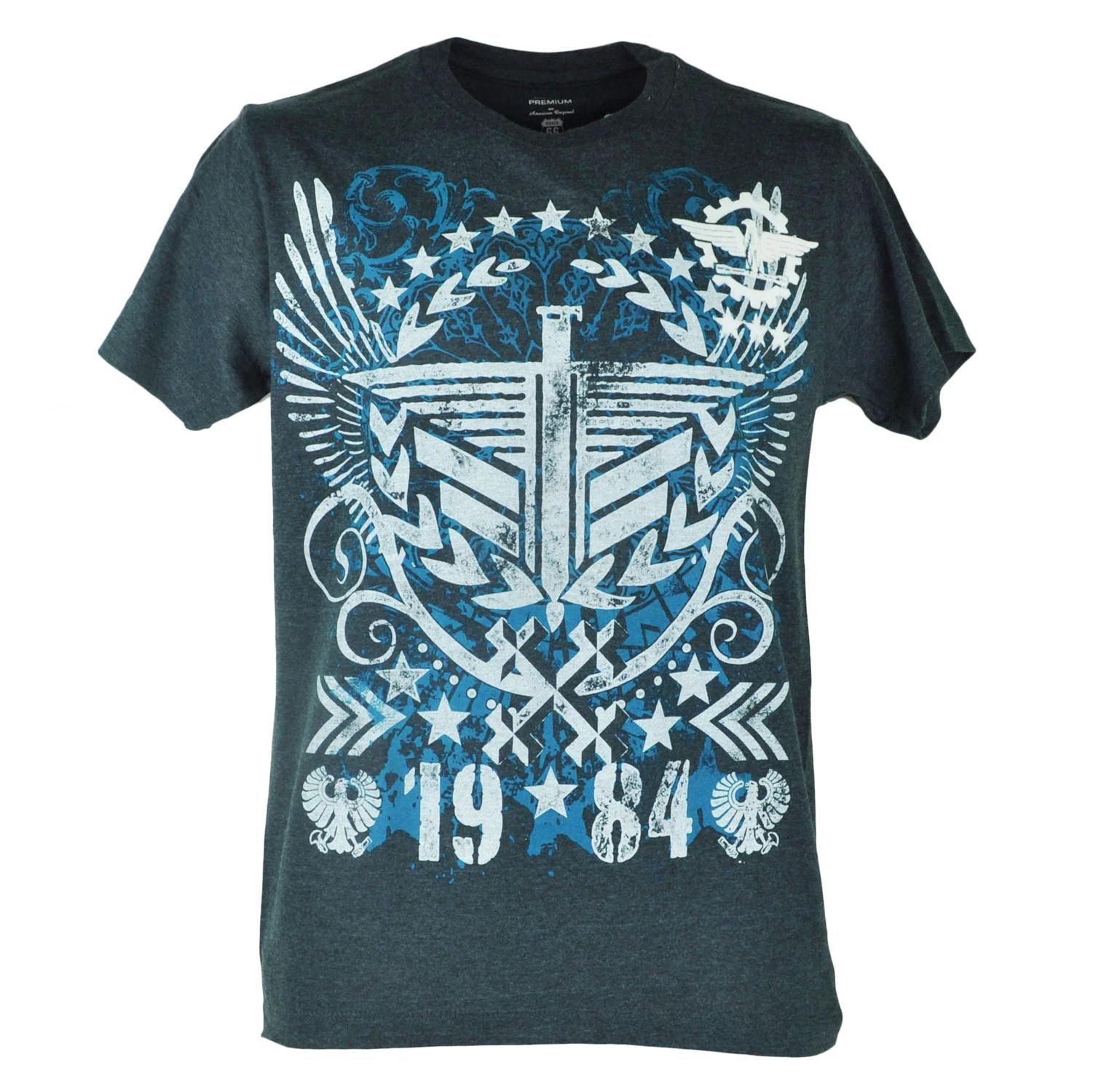 Route 66 Eagle Symbol 1984 Distressed Felt Heather Navy Blue Tshirt Tee Unisex T-Shirt XXXL