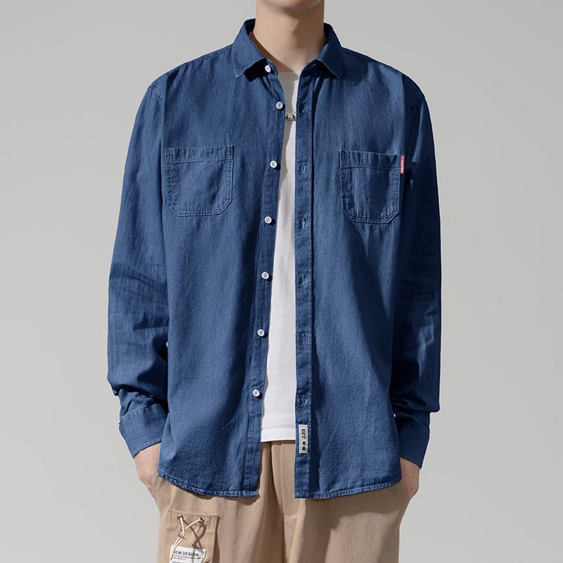 

Джинсовая рубашка мужская с длинными рукавами в корейском стиле, модная и красивая осенняя тонкая рабочая рубашка, мужская повседневная свободная куртка 4XL