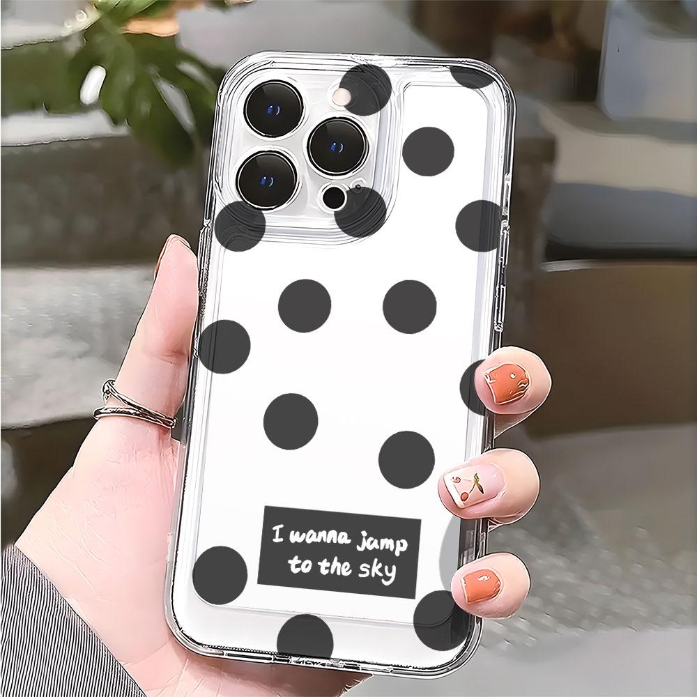 Black Polka Dots with Text lucency Phone Case for IPhone 14 15 16 13 12 11 17 Pro Max 12 13 Mini Soft Cover