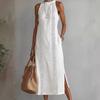 Women's Solid Color Loose Long Crew Neck Vest Fashion Casual Women's Dress