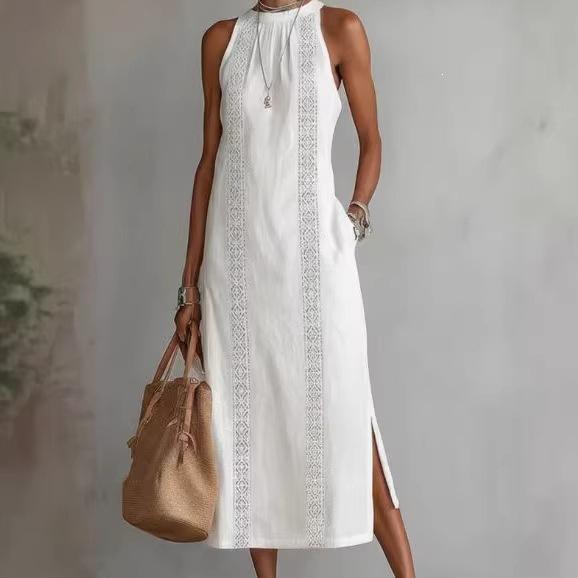 Women's Solid Color Loose Long Crew Neck Vest Fashion Casual Women's Dress