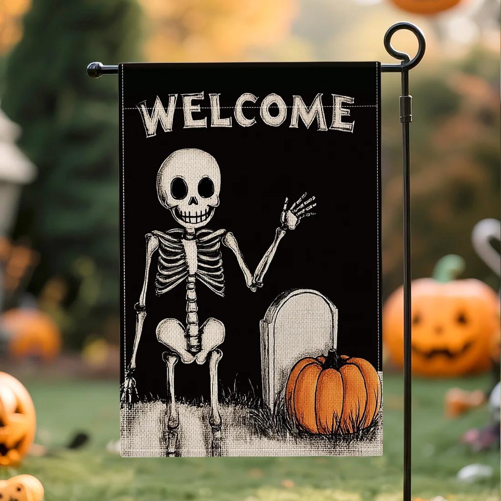 Halloween Garden Flag Pumpkin Ghost Halloween Flags 45x30cm Double Sided Yard Decoration Outdoor Welcome(excluding Flagpole)