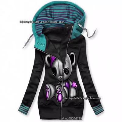 2023 European & American Women's Hip-Hop Zipper Print Commuter Sweatshirt for Spring & Autumn