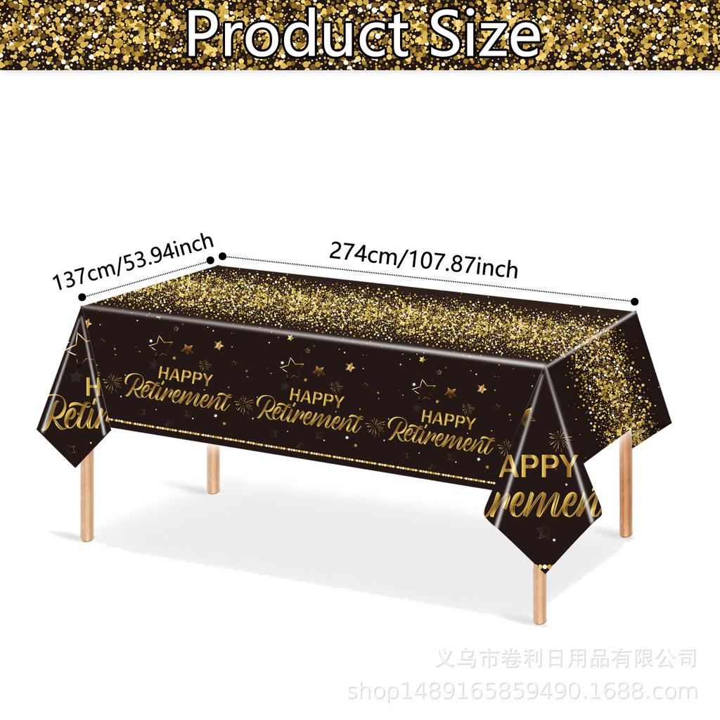 Black Gold Retirement Theme Party Supplies Tablecloth Decoration Arrangement Disposable Pe Tablecloth Retirement Party Tablecloth