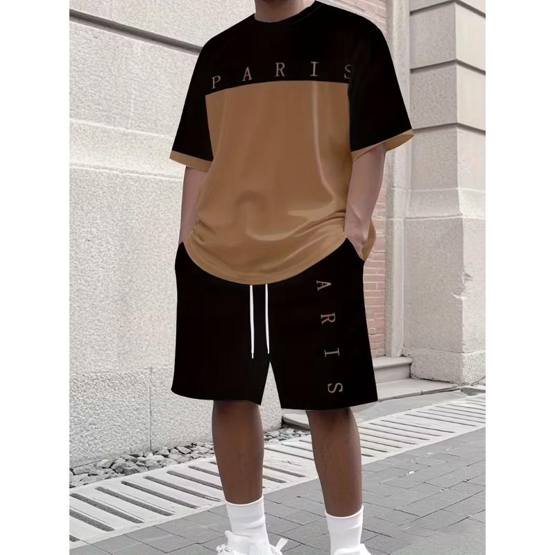 Einfaches Lässiges Herren T-Shirt Shorts 2-teiliges Set Große Größe Locker Sport Kurzarm und Shorts Set Urlaubs Herrenbekleidung