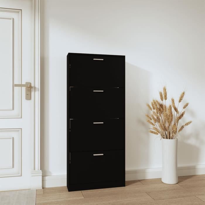 VidaXL Armoire à chaussures Noir 59x17x150 cm Bois d'ingénierie 342520
