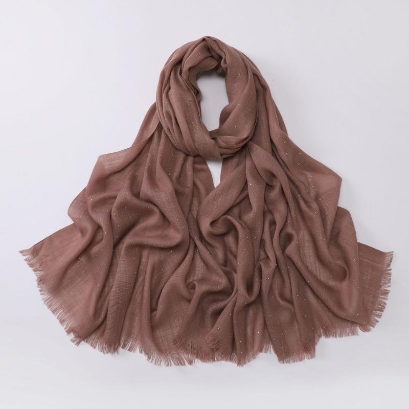 Soft Versatile Solid Bamboo Yarn Scarf With Star Rhinestone For Women
