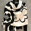 2025 Women's Light Luxury Black & White Camellia Shawl Cardigan - High-End Versatile Spring/Summer Scarf