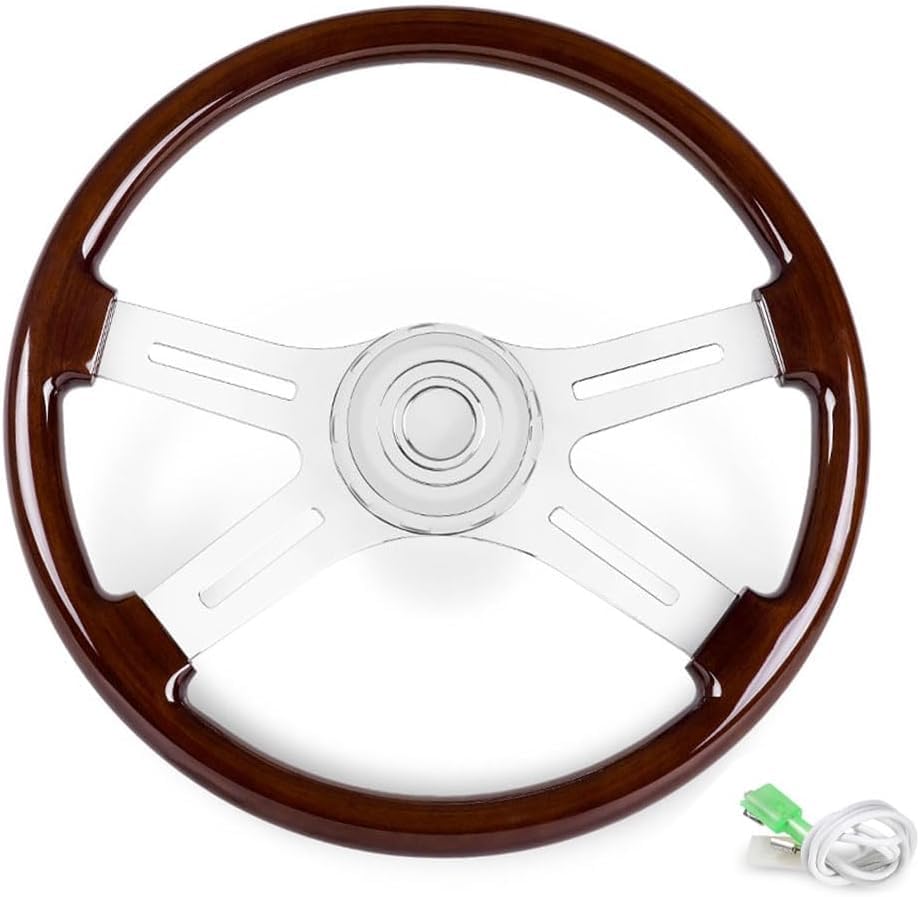 

457mm Steering Real with Horn Button 18-inch Wheel, Wood, Truck/Car Replacement, (A)