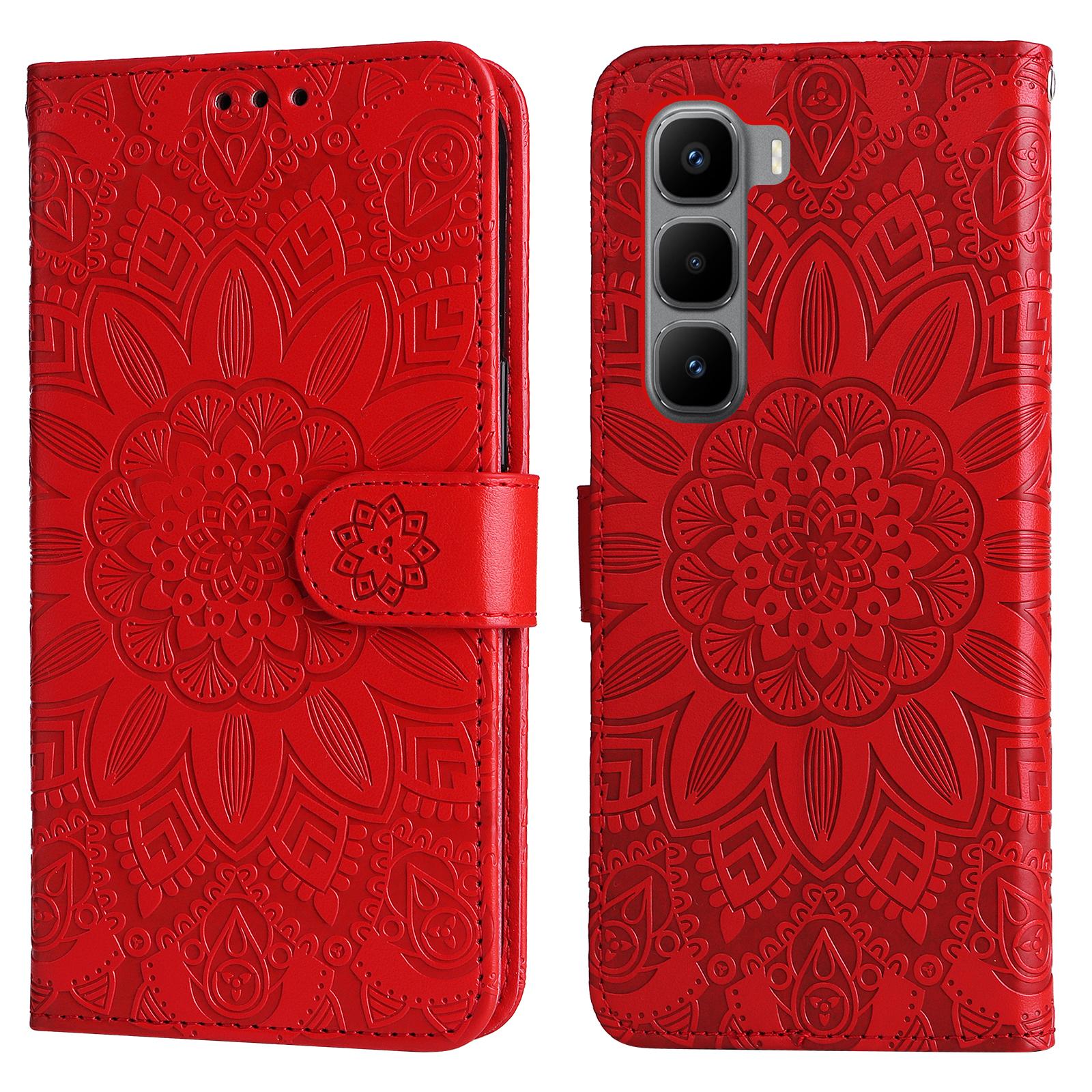 

For Infinix Hot 60 Pro+ 4G Case Sunflower Imprint Leather Wallet Phone Cover Red