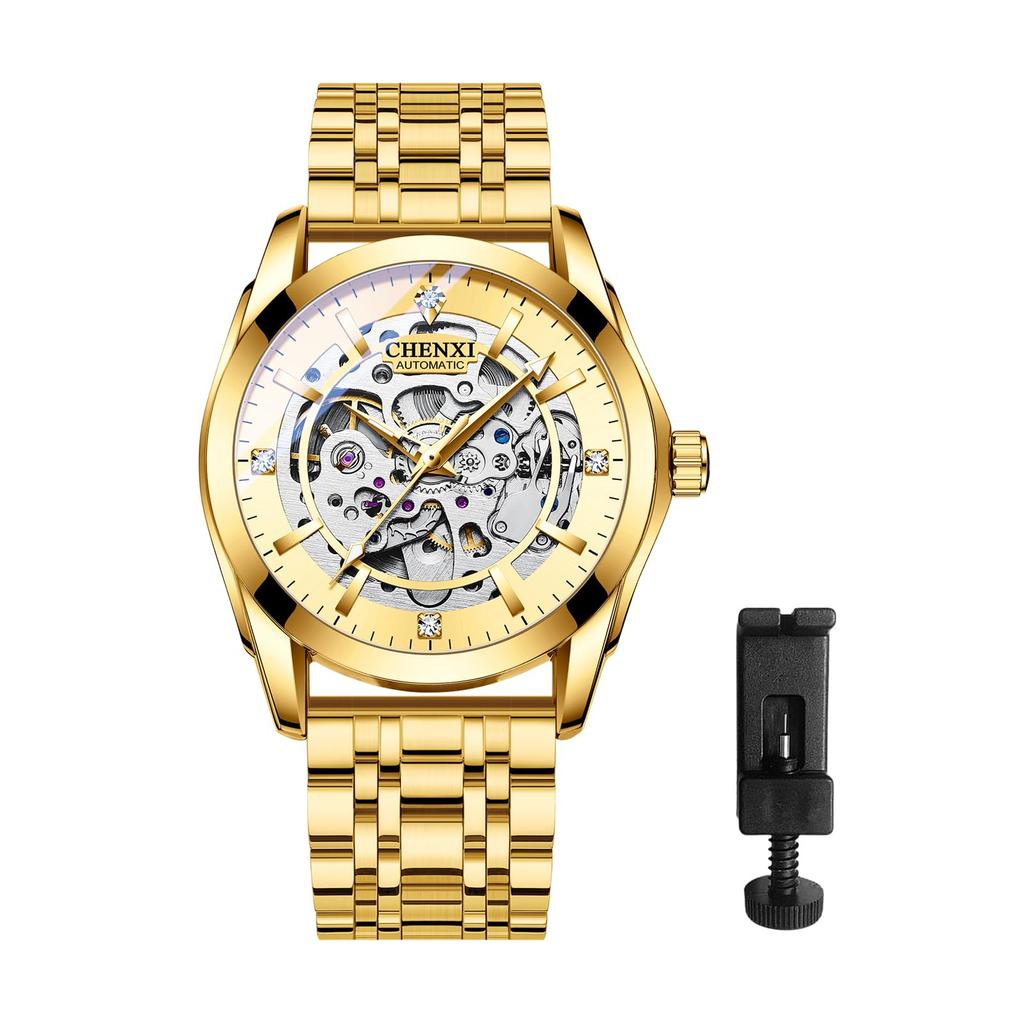 Men's Stainless Steel Round Open Heart Watch Stylish Accessory, Popular Fashion, Formal Business, Gift for Anniversary, Birthday - Gold