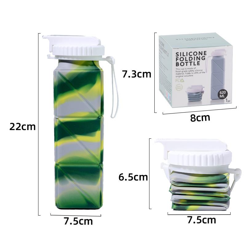 

Силиконовая складная чашка для воды, квадратная телескопическая чашка для воды, уличный портативный уплотнитель для чайника для занятий фитнесом и велоспортом 620ml