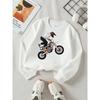 European Sizes Dirt Bike Rider Action Sport Girls' Crewneck Sweatshirt, Autumn Winter Western Top, Long Sleeved Casual for Little Girls.